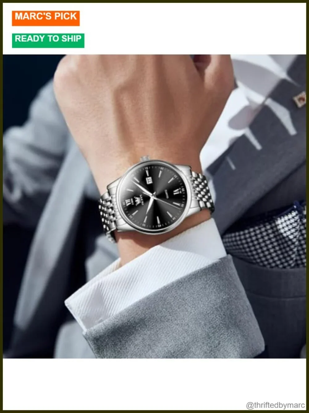 Stainless Steel Quartz Dress Watch with Day and Date, Easy to Read Large Face